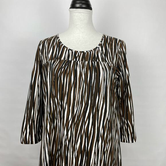 Jones New York Sport | NWT Black Brown White Stripe Jersey Knit Shift Dress - Picture 2 of 7